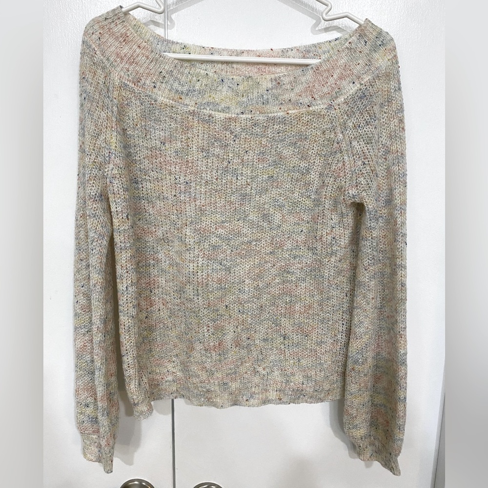 Speckled Off the Shoulder Lightweight Sweater